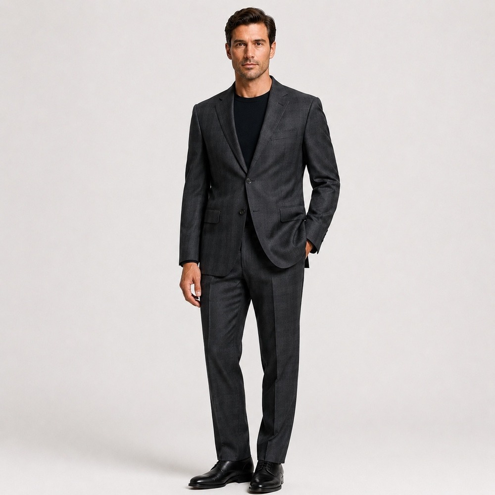 Ralph by Ralph Lauren 46L Wool Grey Glen Plaid Suit 40x33 Made Canada SONY